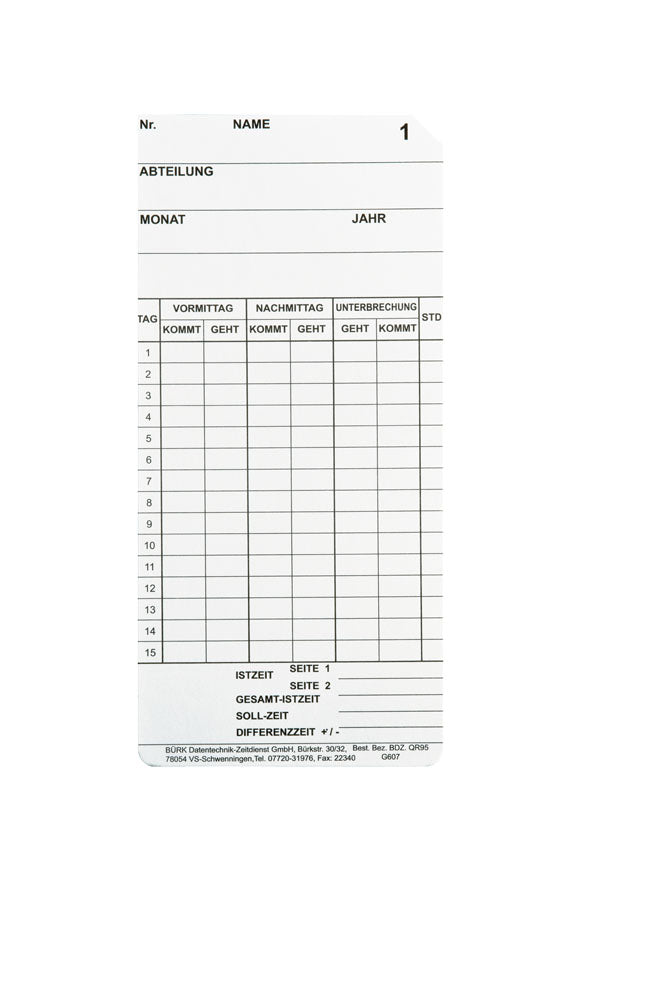 Stempelkarte Nr. G607, Schema QR 95